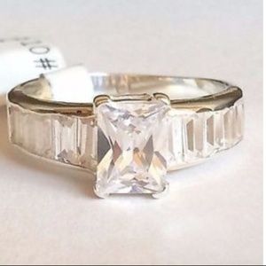 Vintage Sterling Silver Engagement Ring Princess Cut Size 10 Cubic Zirconia